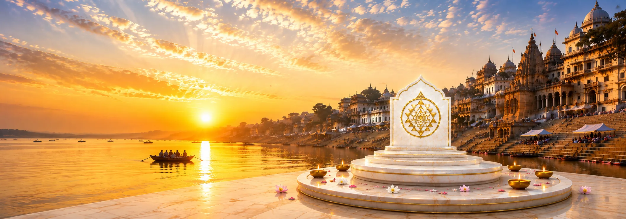 Sunrise over the ghats of Kashi on the Ganga
